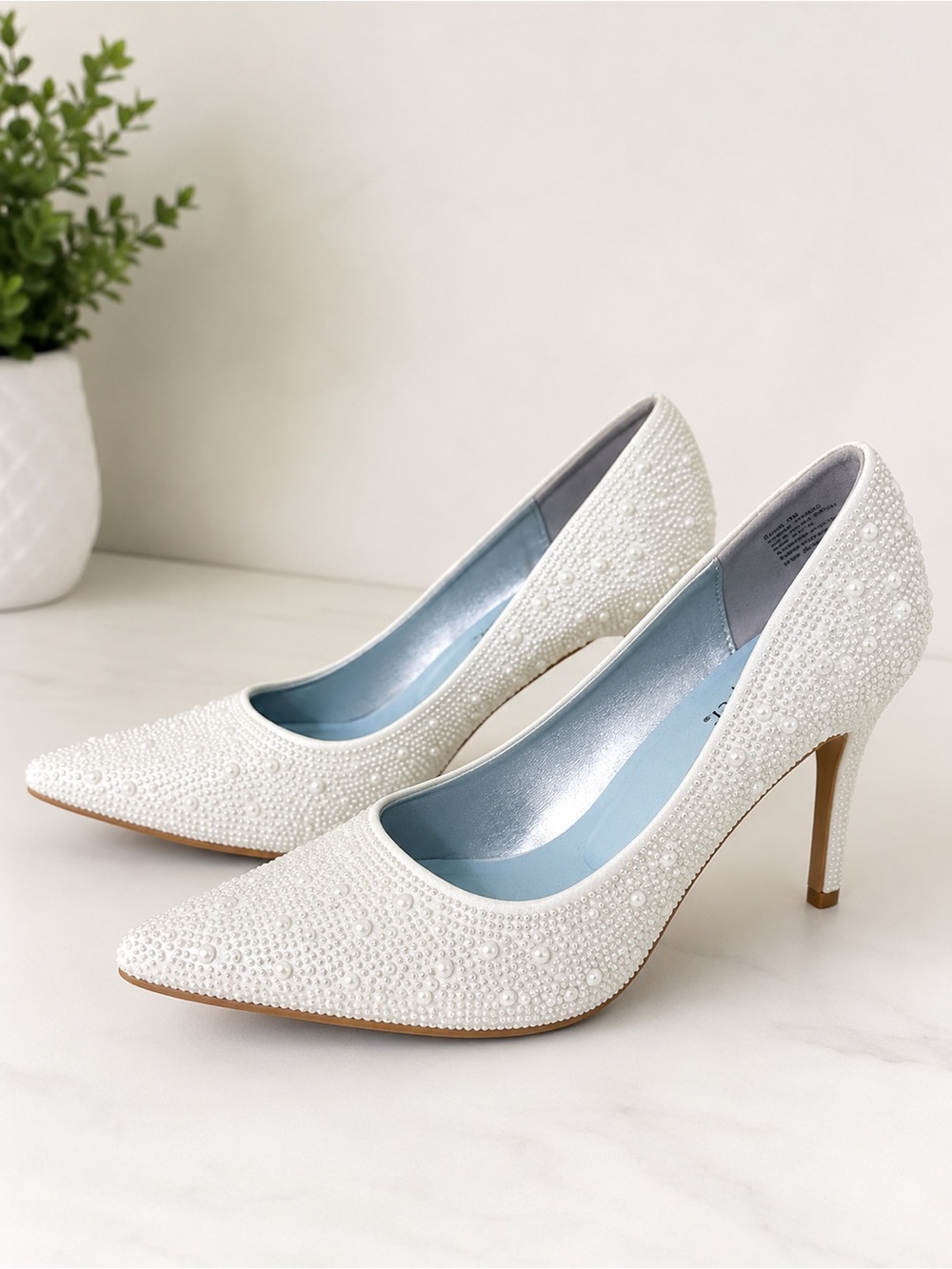 Women's Embellished White Pointed-Toe Stiletto Heels